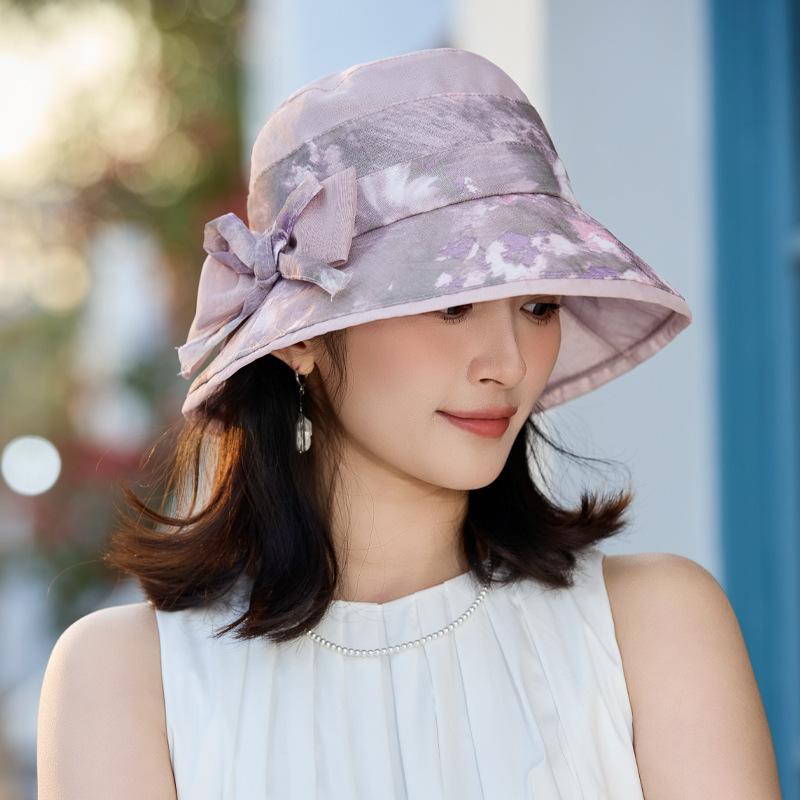Summer new hat female elegant sweet bow sunshade sun hat summer outdoor travel bucket hat