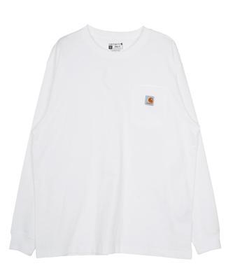 Футболка Carhartt Crew Neck Long с нагрудным карманом, длинный рукав, размер M, белая, мужская футболка