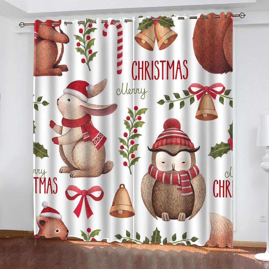 Рождественские печатные шторы Cortinas из 100% полиэстера для гостиной, спальни, затемняющие шторы, перфорированные кухонные аксессуары, защита от пыли