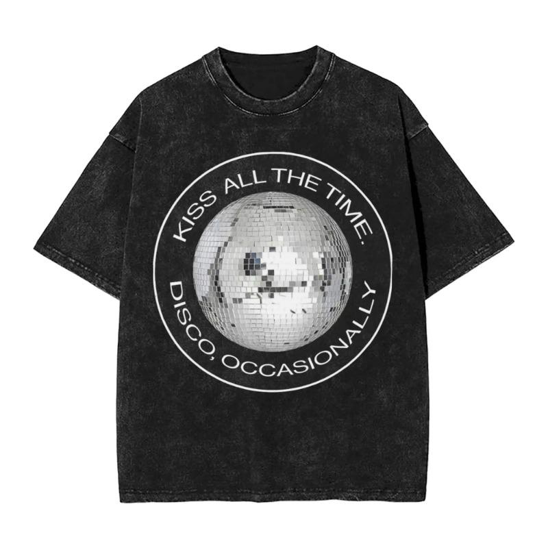 Y2k Streetwear Harrys Styles Kiss All The Time Disco Occasionally T Shirt Washed Cotton T-Shirts Aperture for Women Tees
