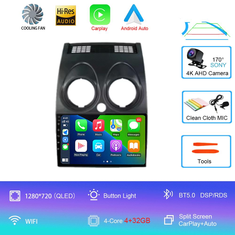 Автомобильное радио для Nissan Qashqai Rogue 2008-2013 Android 14 мультимедийный проигрыватель GPS навигация Carplay Android Auto 4G WIFI