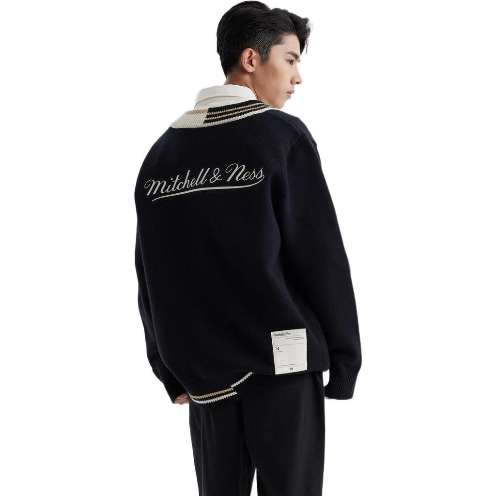 Mitchell & Ness Branded Contrasting V-Neck Sweater 'Black' Unisex MNHLAWTOKJ011-BLK