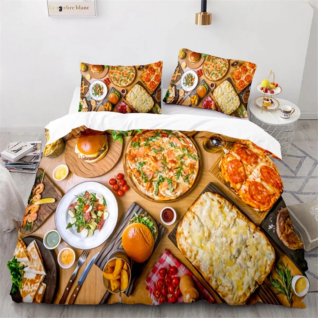 Пододеяльник с пиццей, бургером, собакой, картошкой фри, из микрофибры, десертом, западной едой, тематика фастфуда, декор, для детей и взрослых