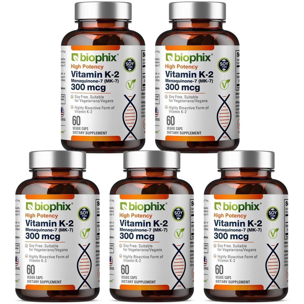 Biophix Vitamin K2 MK-7 300mcg Capsules 60 Tablets 5 pcs