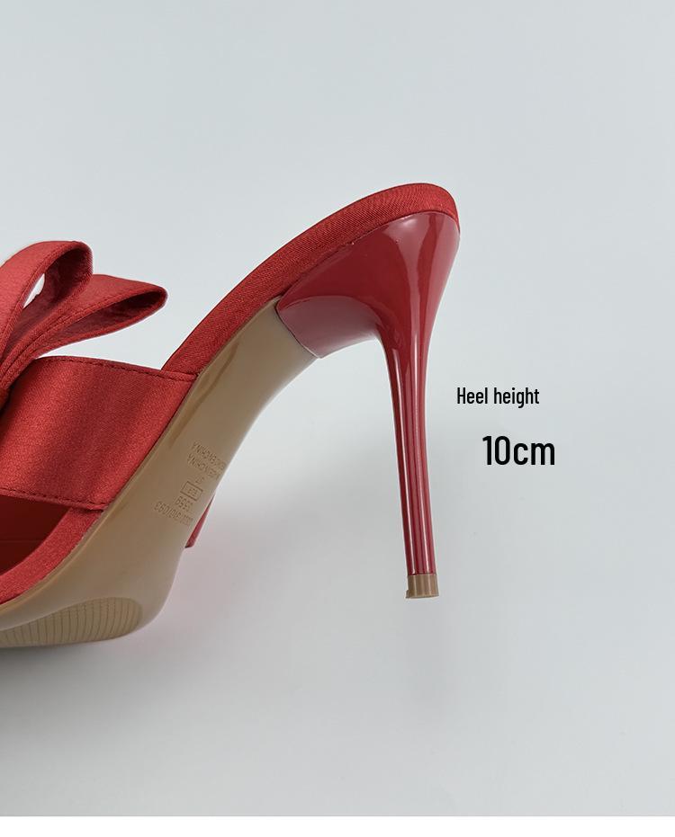 Летние женские шлепанцы на высоком каблуке с перекрестными ремешками и бантом - сандалии в сказочном стиле