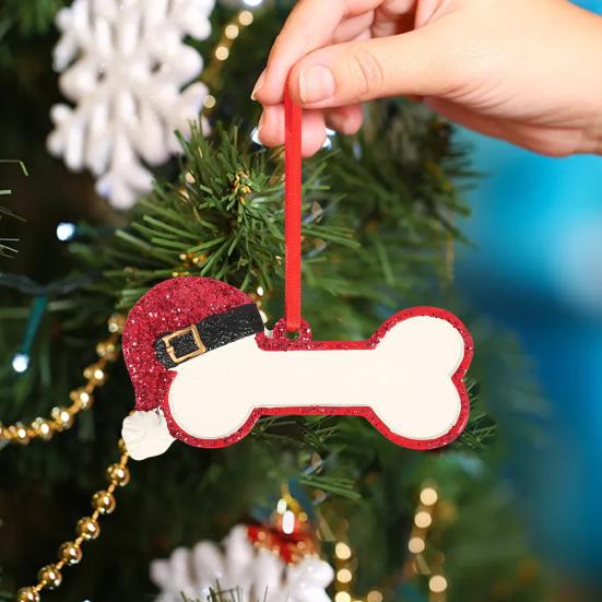 Рождественская подвеска в виде кости, украшение своими руками, кость с рождественской шапкой, праздничный сувенир в форме кости для собак, украшение на рождественскую елку
