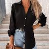 Весенне-осенняя однотонная свободная рубашка с рукавами и лацканами и пуговицами для женщин