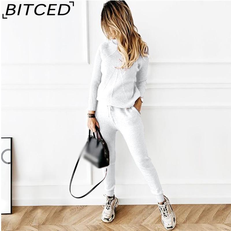BITCED Осенне-зимний модный повседневный комплект из топа с высоким воротом и брюк для женщин