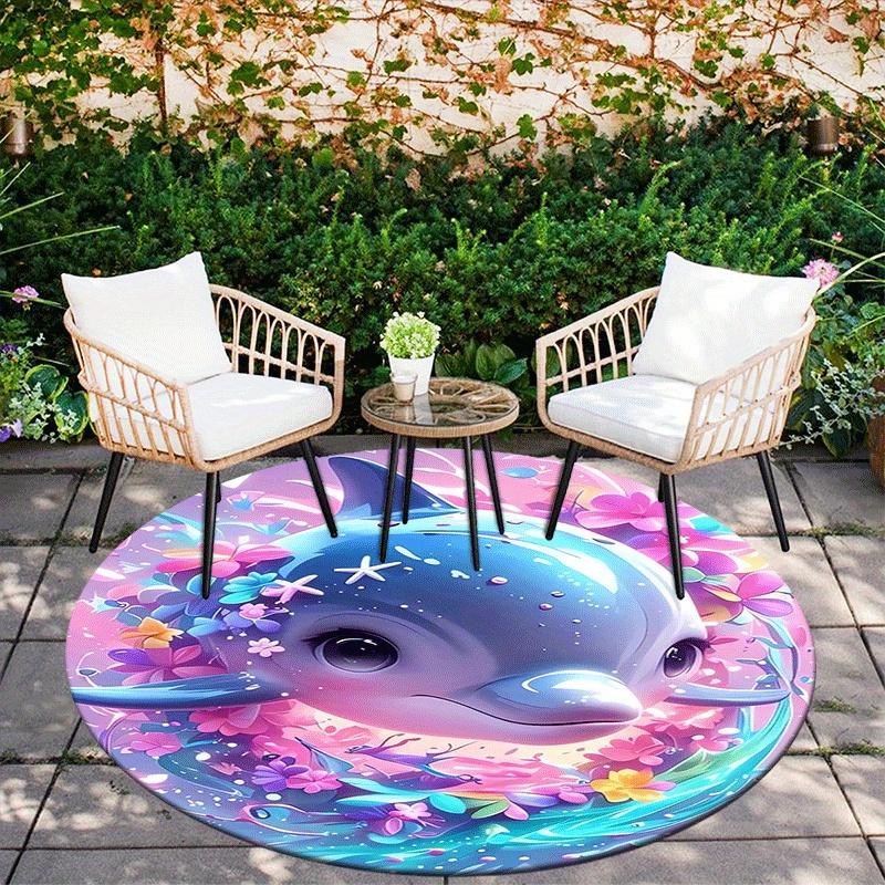 1pc Soft, Absorbent & Non Slip Cute dolphin Round Rug Soft Circle Rug for Living Room & Bedroom Decor, Chair Mats, and Unforgettable Home Gi