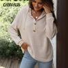 Autumn Solid Color Hooded Button Loose Long Sleeve Sweatshirt