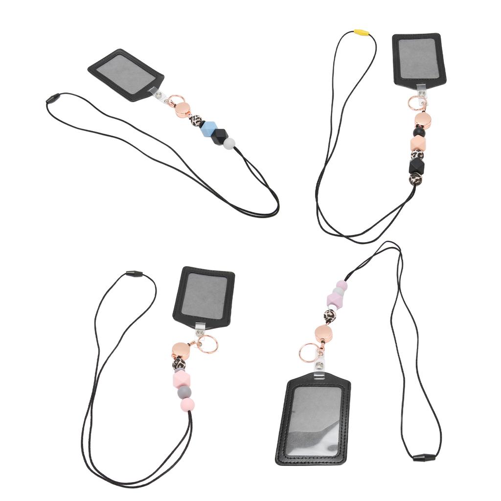 Силиконовый выдвижной шнурок с бусинами и прозрачным держателем удостоверения личности, многоцелевой держатель бейджа для студентов