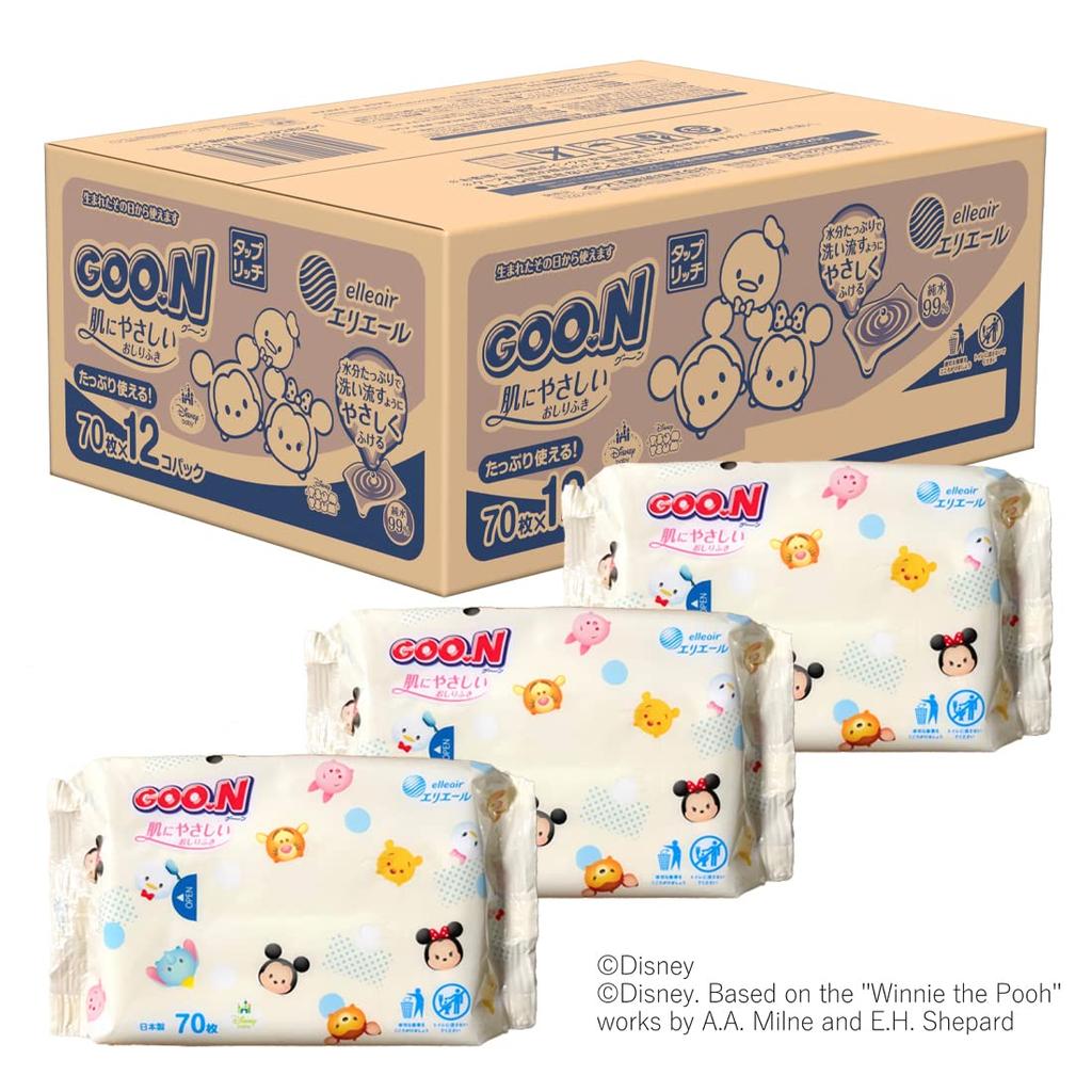 Taprich Влажные салфетки GOOON Baby 840 салфеток Салфетки x 12 [Детский сменный блок] Салфетки, безопасные для кожи, (70 упаковок) [Распродажа кейсов] (Дисней Дизайн)