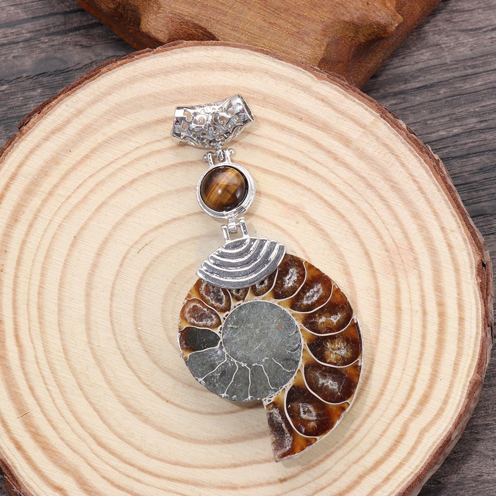 Stone Beads Natural Spiral Pattern Cabochon Conch Shell Stone Pendant Ammonite Fossil Stone Pendant