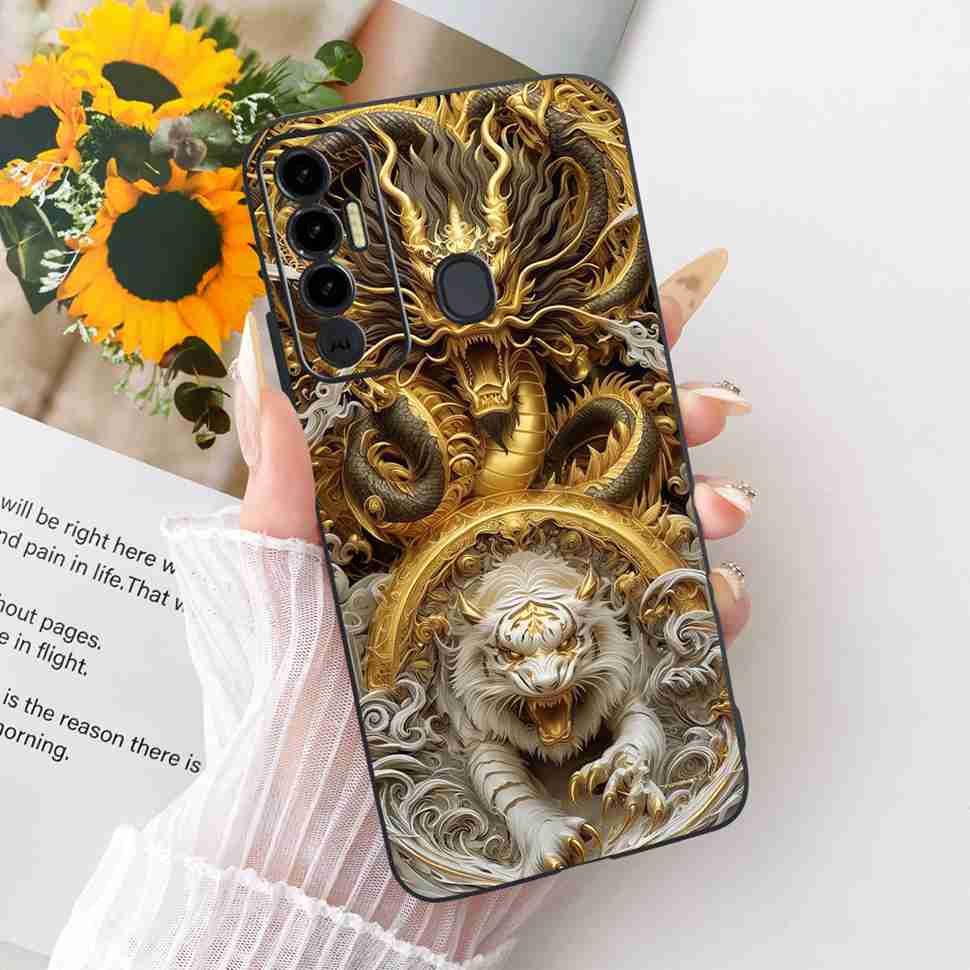 Simple Design Cartoon For Tecno Spark 7P KF7j Case Silicone TPU Black Cover For Tecno Spark7P 7p 6.8" Bumper Phone Cases Fundas