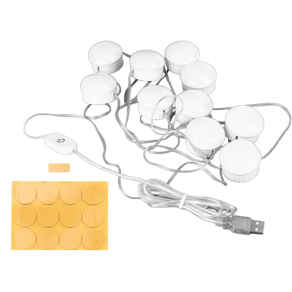 LED Mirror Light 5 Level Brightness Adjustment Touch Switch 10 Bulbs White Light Mirror Lamp with