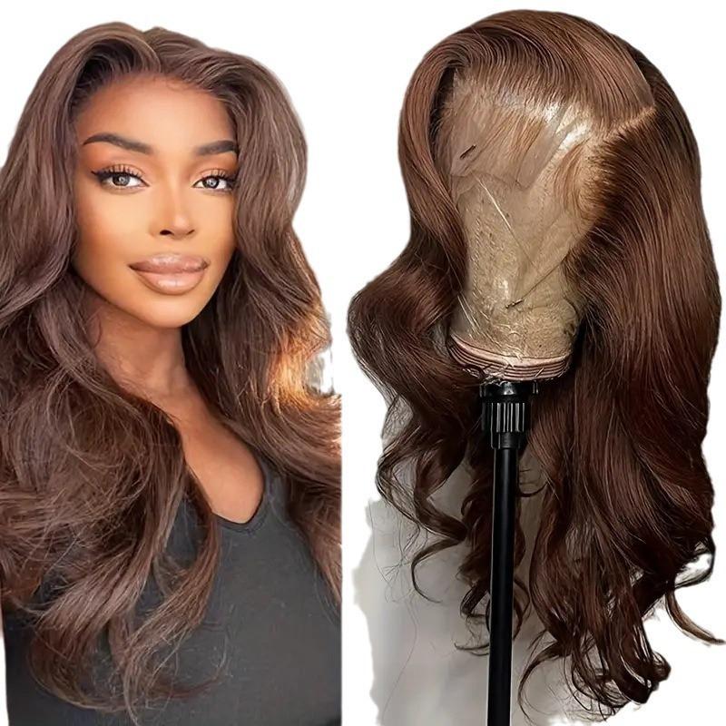 Long Wavy Lace Front Wig In Deep Brown Synthetic Hair Women Natural Look Heat Resistant Fiber 18-40 Inch Lengths