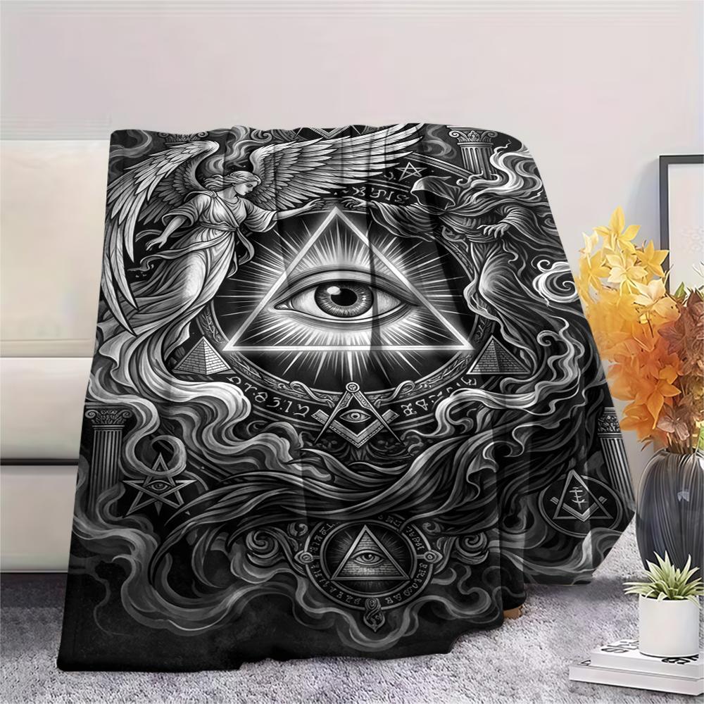 1Pc Knowing Eye Print Flannel Blanket, High quality Comfortable for All Seasons, Home Decor, Warmth and Comfort, Perfect for Christmas Gifts W136