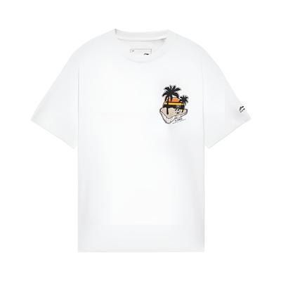 Li-Ning SS22 Sports Trend Series Seasonal Element Print Loose Round Neck T Shirt Unisex Tops White AHSS327-1