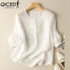 Women's Fashion Casual Solid Color Print 3/4 Sleeve O Neck Blouses & Shirts