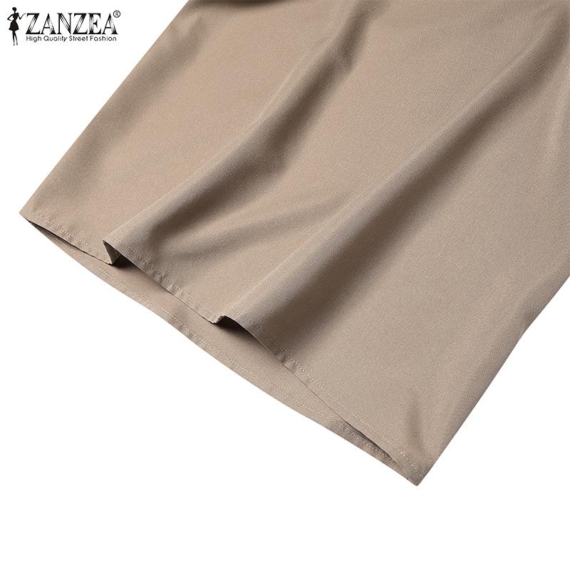 ZANZEA Женские модные эластичные талии плиссированные прямые брюки