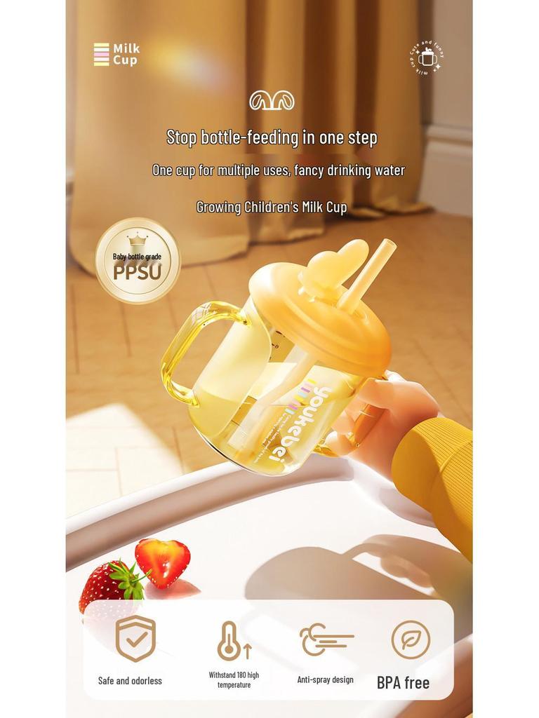 Детский поильник из PPSU с двумя ручками и соломинкой – Изолированный и термостойкий для молока, сока и воды.