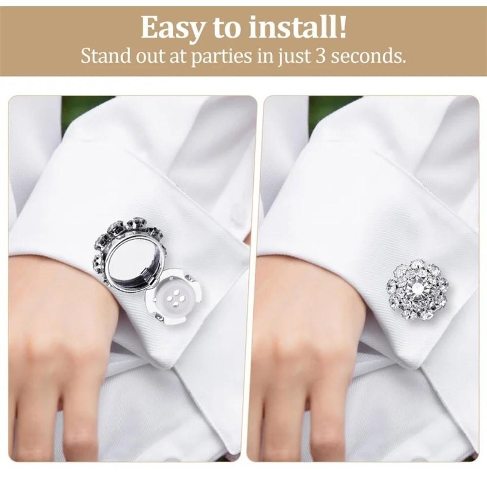 Flower Rhinestone Button Covers Detachable Shirt Cufflinks Suits Buttons Zinc Zinc Alloy Clip Button Gift
