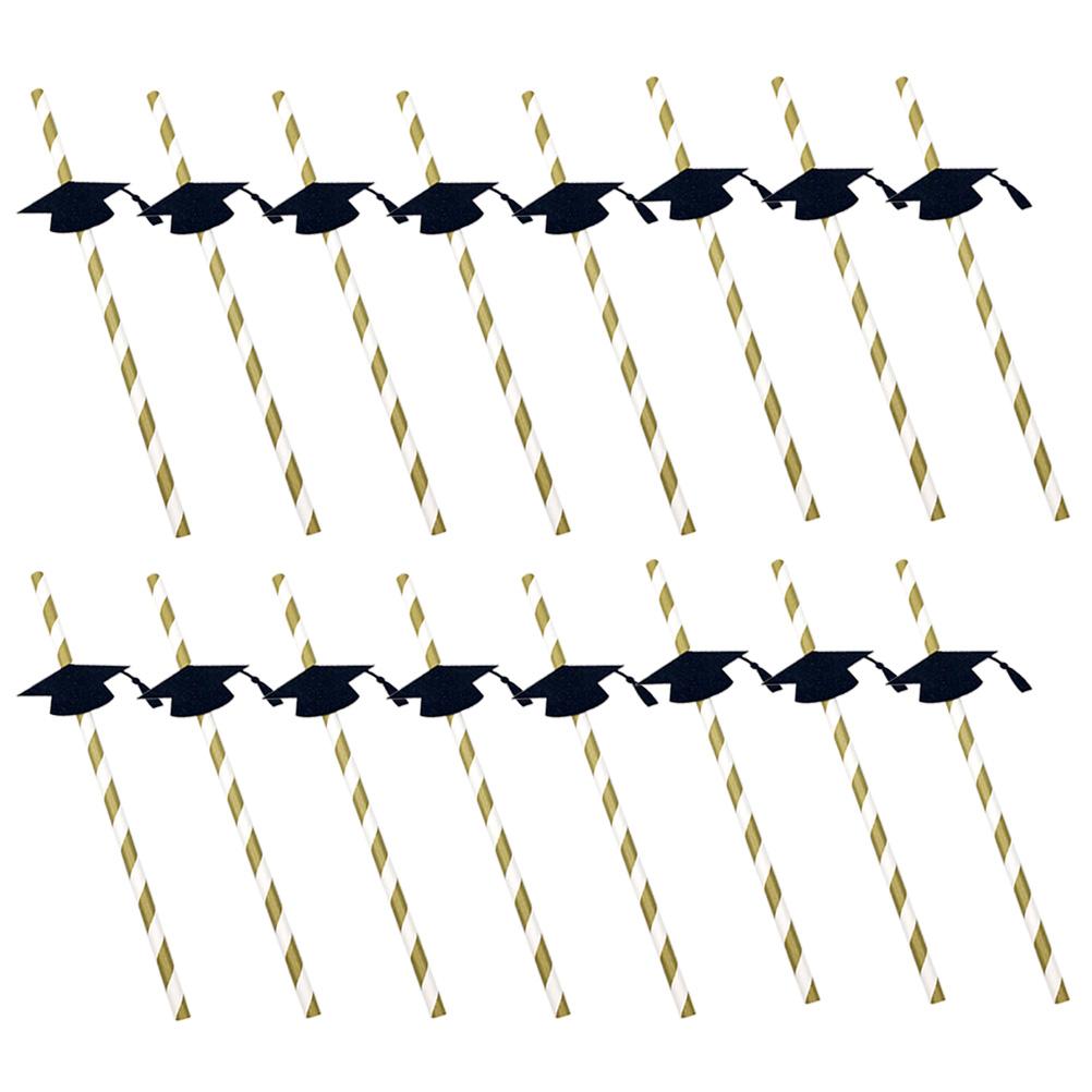 12Pcs Doctor Hat Themed Straws Flexible Paper Drinking Straws Trencher Design Graduation Party Decor Elegant Table Decoration