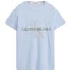 Calvin Klein Multicolor Printed Letter Breathable Crew Neck Short Sleeve T-Shirt Unisex Tops Light-Blue J314764CDN