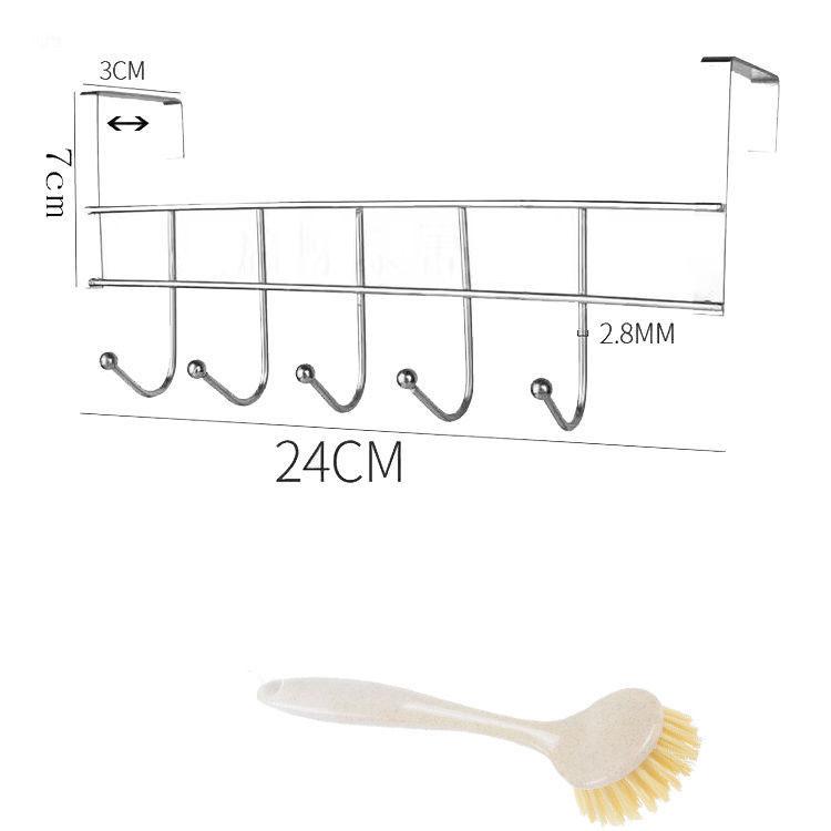 Вешалка для полотенец из нержавеющей стали с пятью крючками на заднюю дверцу шкафа, вешалка для тряпок с пятью крючками, вешалка для одежды на заднюю дверцу кухни с щеткой для чистки