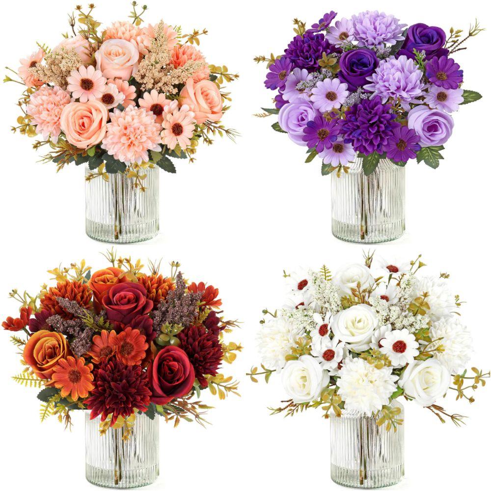 Rose Daisy Simulation Flower Silk Petals Decorative Flower Bouquet Faux Flower Wedding Ornament