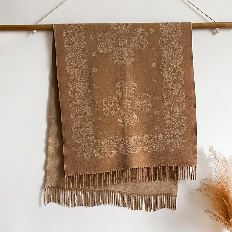 Plant Leaf Commuter Fashion Elegant Ethnic Style Warm Scarf Shawl Cloak Female