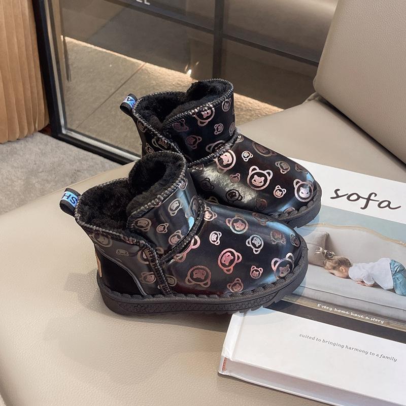 Детские зимние модные теплые зимние ботинки с частой подошвой для мальчиков и девочек из хлопка, большие размеры