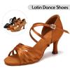 Women's Latin Dance Shoes Ladies Salsa Ball Party Shoes Satin Girls Chacha Tango Heel 7.5CM
