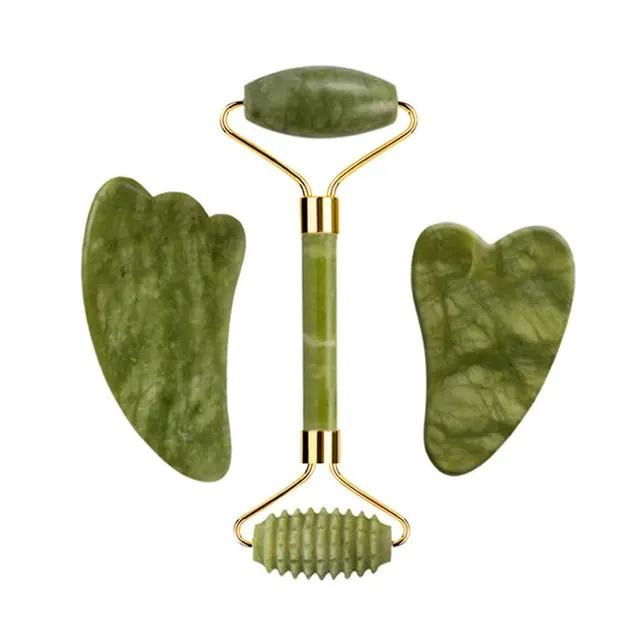 Natural Green Jade Roller Gua Sha Set Scraping Facial Massage Lifting Anti-Wrinkle Gouache Scraper Jade Massager Skin Care Tools