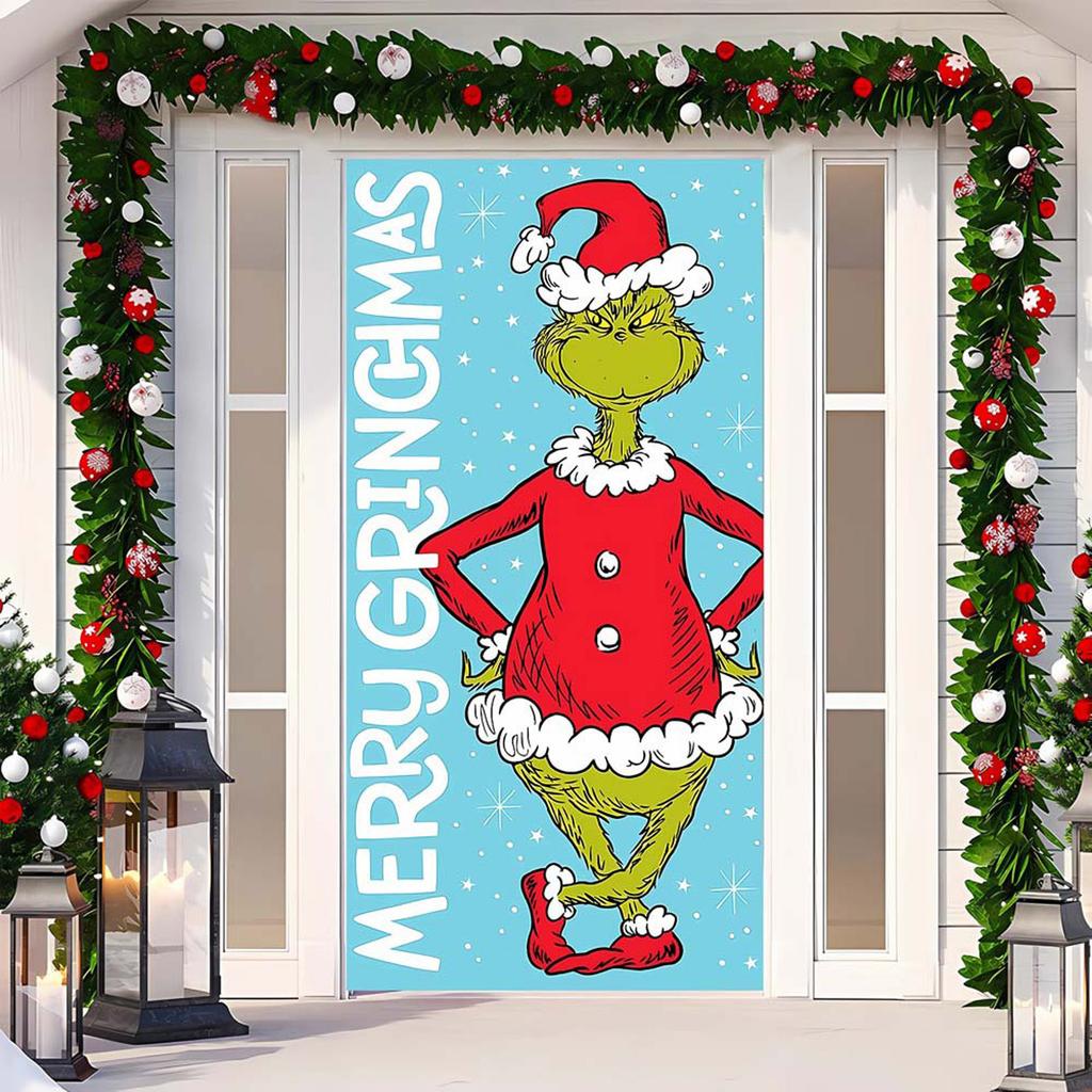 Рождественский чехол на дверь, декоративное подвесное полотно, зеленый чехол на дверь, рождественская дверная занавеска, новогодний гобелен, чехол на дверь, фон