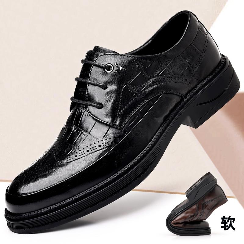 Роскошный бренд Мужские туфли на шнуровке с мягкой подошвой, деловые повседневные кожаные туфли, осенние мужские туфли с круглым носком, удобные резные туфли Bloch, модные туфли