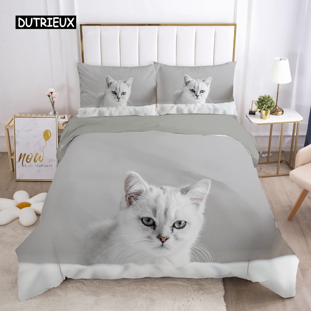 Комплект постельного белья с изображением кота, милого животного, котенка, пододеяльника для детей, подростков, девочек, животных, двуспального размера, размера «king-size», полиэстера, комплект постельного белья
