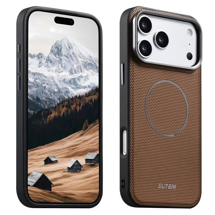 Suteni G8 Magnetic Triangle Texture Vegan Leather Shockproof Phone Case For iPhone 16 Pro
