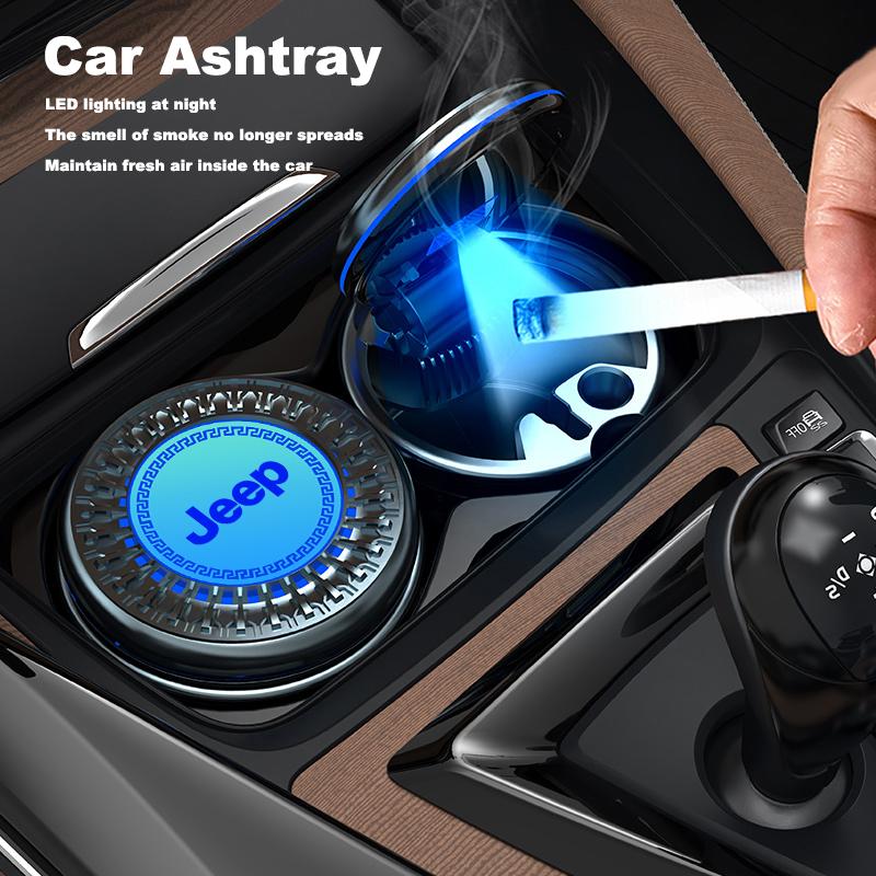 Car Logo LED Light Portable Ashtray Auto Accessories For Jeep Grand Gladiator Compass Cherokee Wrangler JK Renegade Patriot Libe MWGHF1