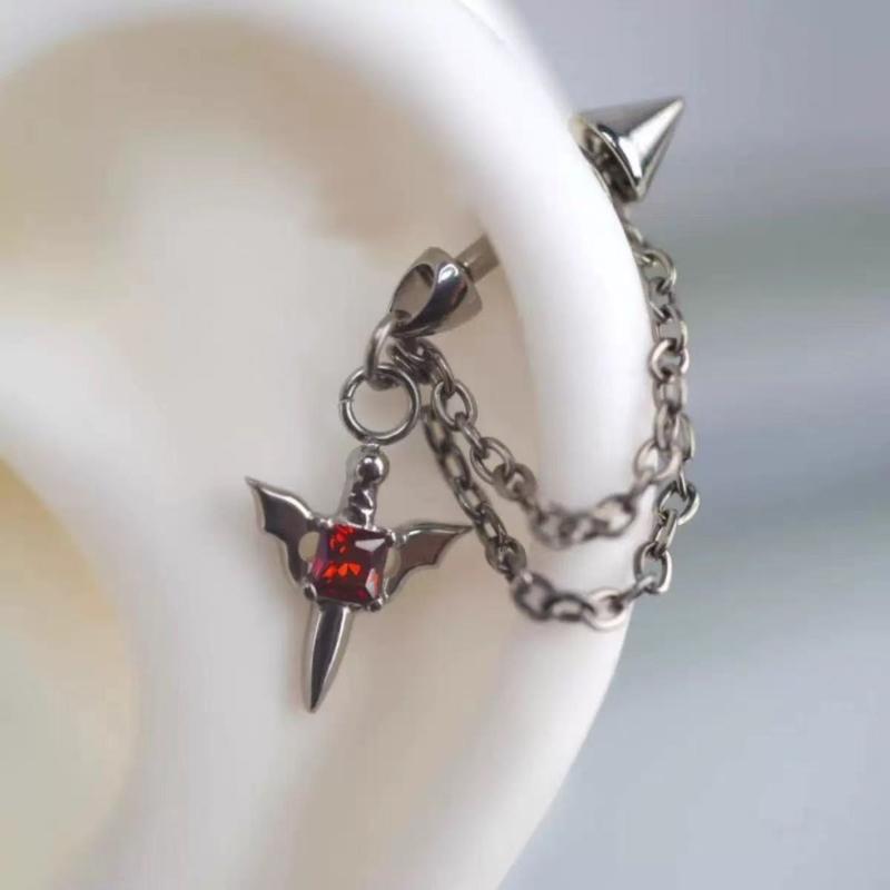 Gothic Demons Wing Chain Earrings Stainless Steel Ear Jewelry for Fashion Girls Dark Aesthetic Body Piercing Accessories