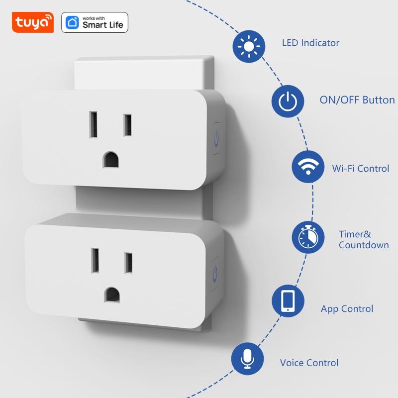 Tuya WiFi Smart Plug Mini Smart Plug US Standard 10A 100-130V Smart Socket WiFi Outlet Socket Works With Alexa Google Home