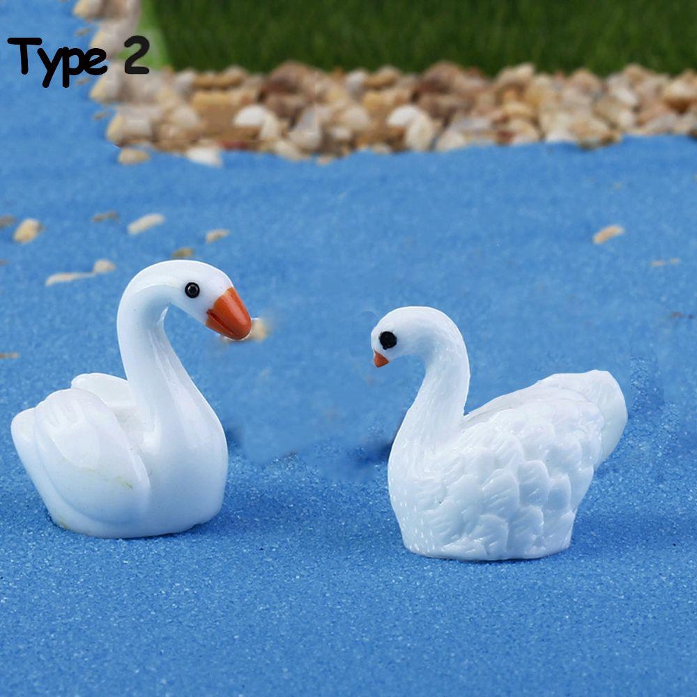 2PCS/Set Crafts Statue Micro Landscape Goose Model Swan Figurine Home Decor Miniature Animal
