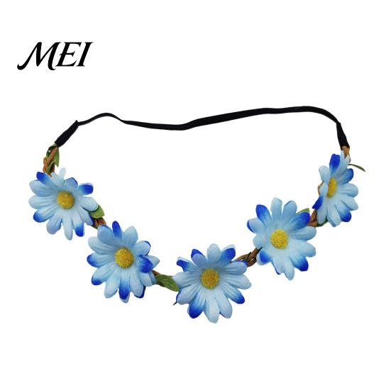 Elastic Daisy Headband for Children Sunflower/Daisy Wreath Women Girls, Flower Headpiece, Adjustable Floral Hair Accessory Beach Vacation Silk