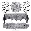 Forhomelife 39-Piece Halloween Tablecloth Decoration Set, Black Table Runner, Spider Web Lace, Large Halloween Bat Stickers, 36 Stickers, Party Suppli