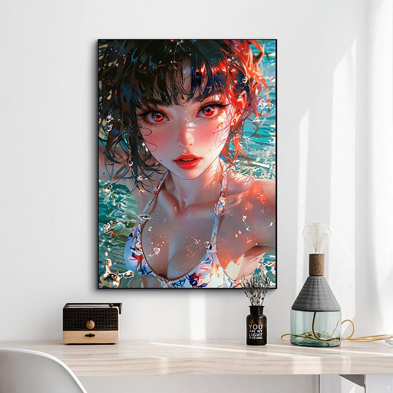 Fashion Sexy Girl in Pool Posters Anime Cartoon Japanese Style Prints Canvas Painting Wall Art Pictures Home Living Room Decor
