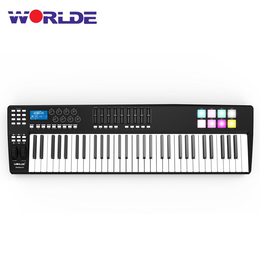 WORLDE PANDA61 Portable 61-Key USB MIDI Keyboard Controller 8 RGB Colorful Backlit Trigger Pads