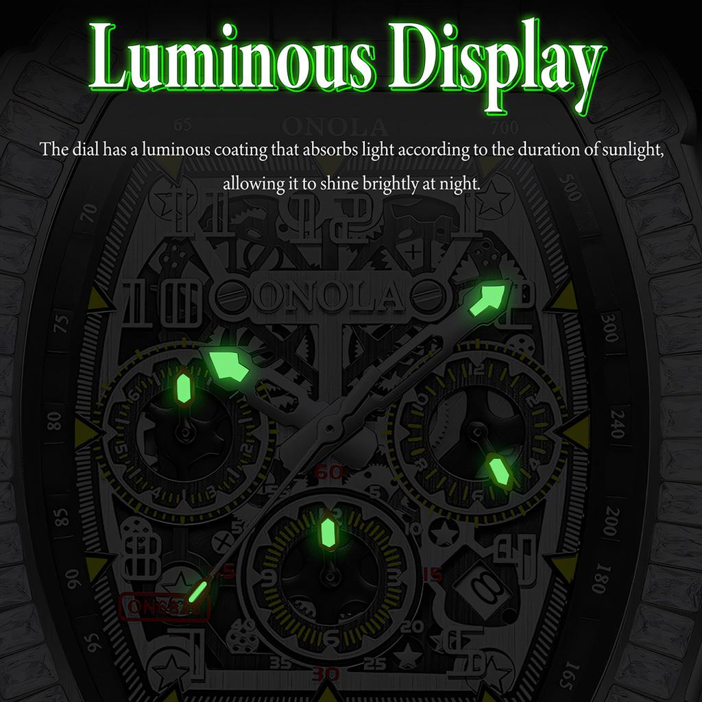 Модные многофункциональные спортивные мужские полностью автоматические светящиеся механические часы с тремя циферблатами и календарем