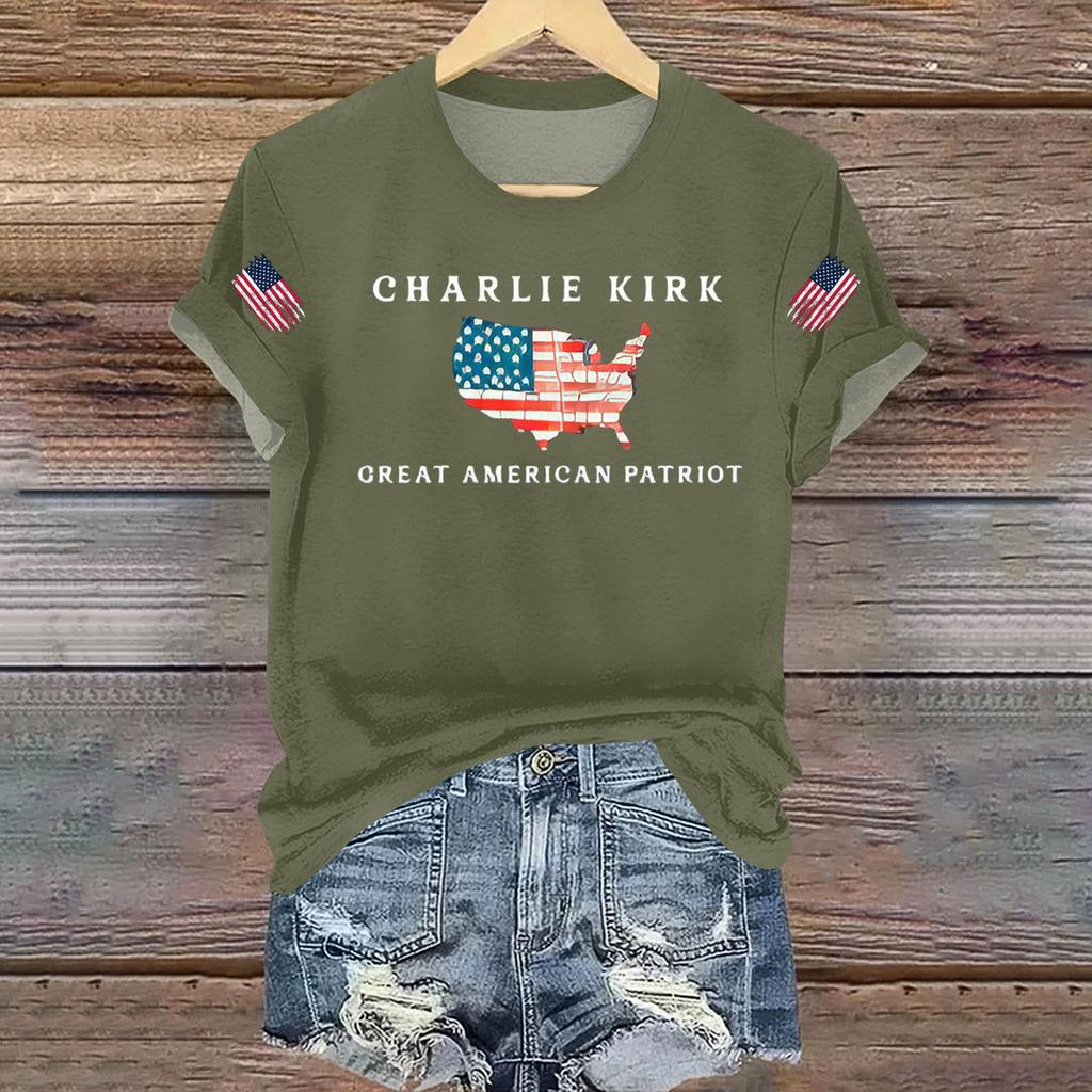 Women's Casual Printed T-shirt Round Neck Pullover Short Sleeve Top