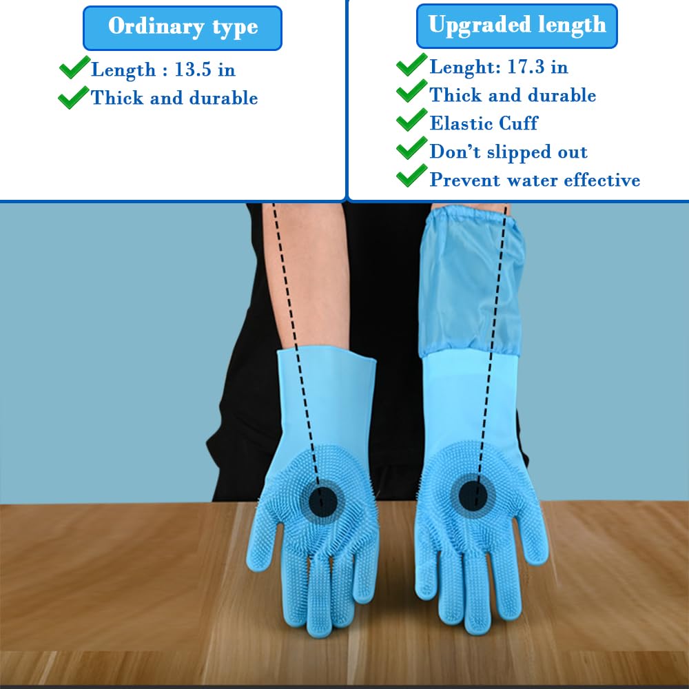 Pet Bath Silicone Massage Comb Hair Gloves Blue Pair