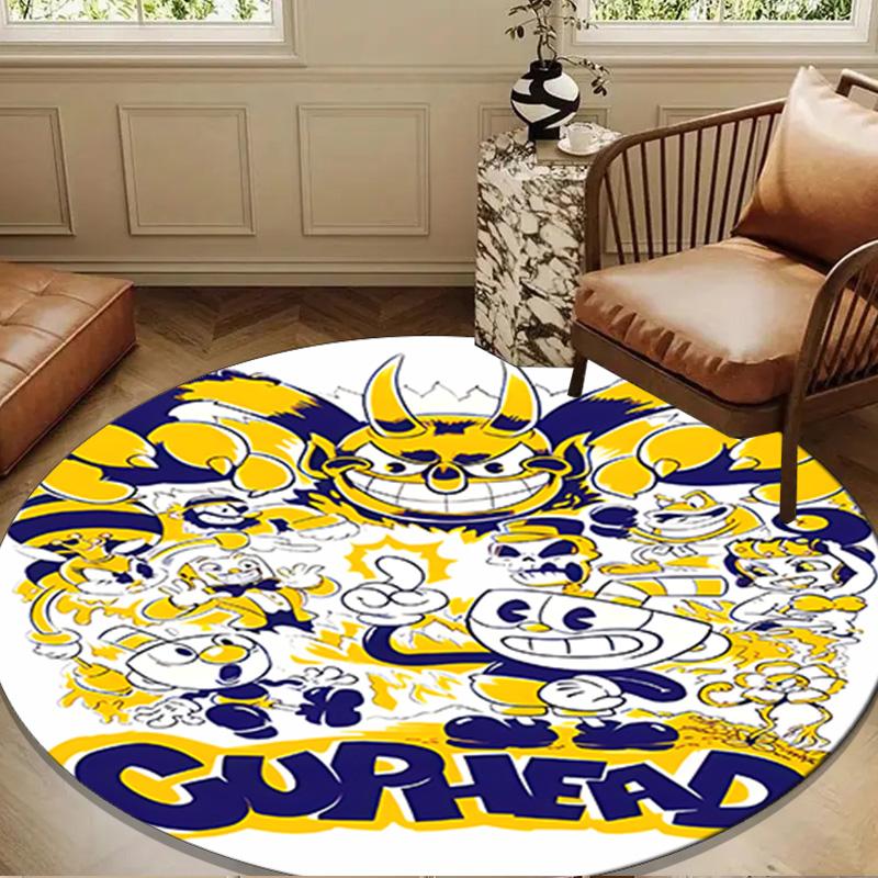 Adventure In The Cup-head Round Rug for Livingroom,Bedroom, Palyroom, Chair Rug, Area rug, Circle Carpet, Large Size Fan Christmas gift
